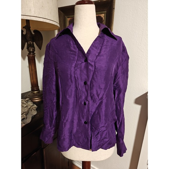 Anna & Frank Tops - Anna &‎ Frank Womens Silk Long Sleeve Button-Up Shirt Petite Small Purple